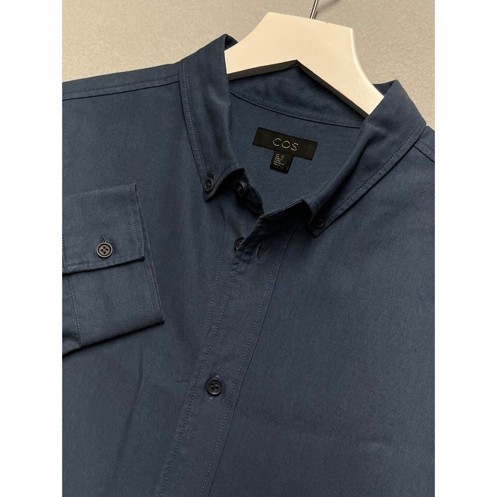 COS Mens M Blue Lyocell Cotton Button Down Shirt Long Sleeve Button Collar 23x29